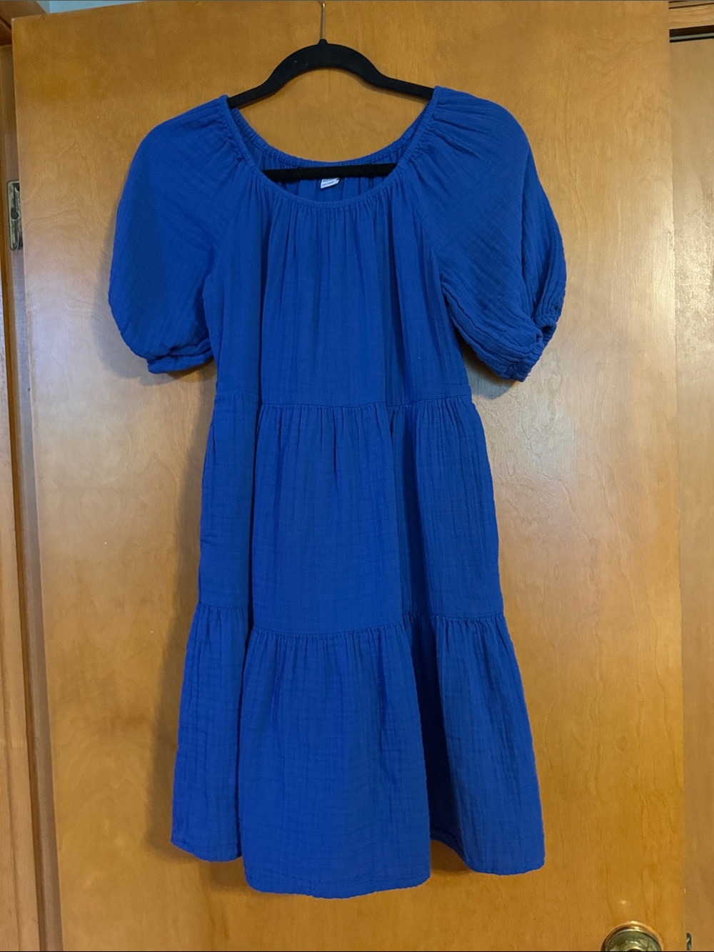 Old Navy Royal Blue Puff-Sleeve Tiered Mini Dress